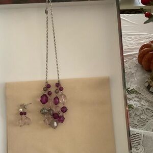 Pink and Silver Necklace and Earring Set